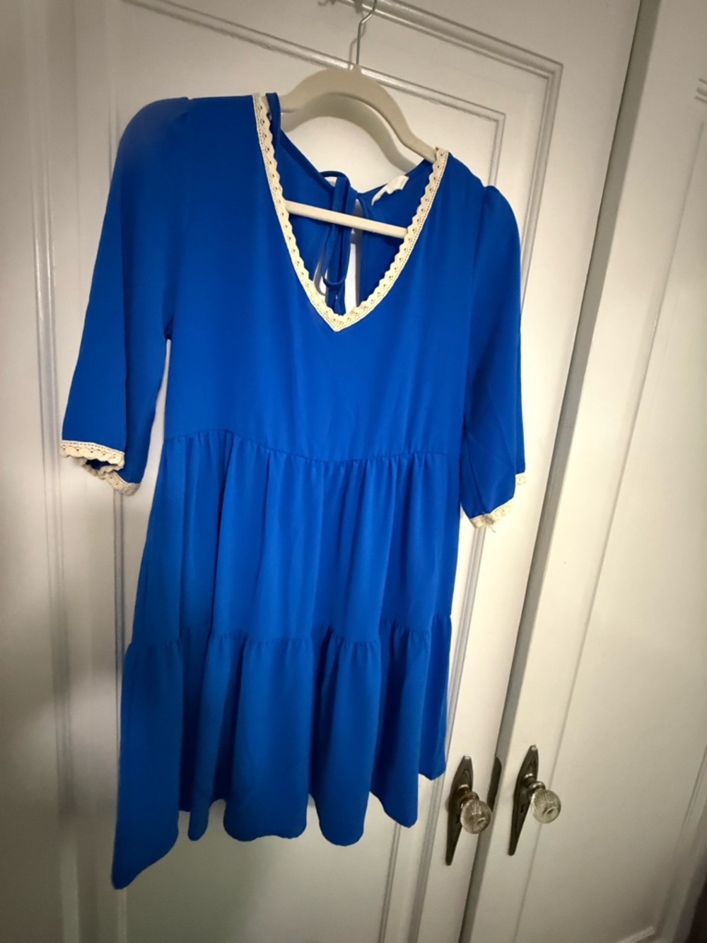 My Beloved Royal Blue Tiered Dress with Cream Trim